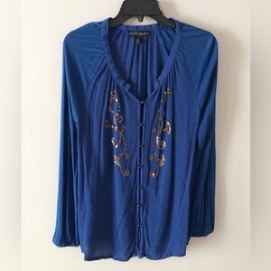 Code Bleu Rayon Sequin Button-Front Top
